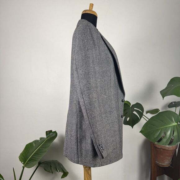 Vintage 80s Wool Herringbone Blazer Gray Oversized Menswear Jacket | Adams Row - Picture 6 of 16